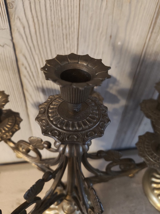 Image 1 of Chandelier italien vintage à 6 bras en laiton massif, lourd