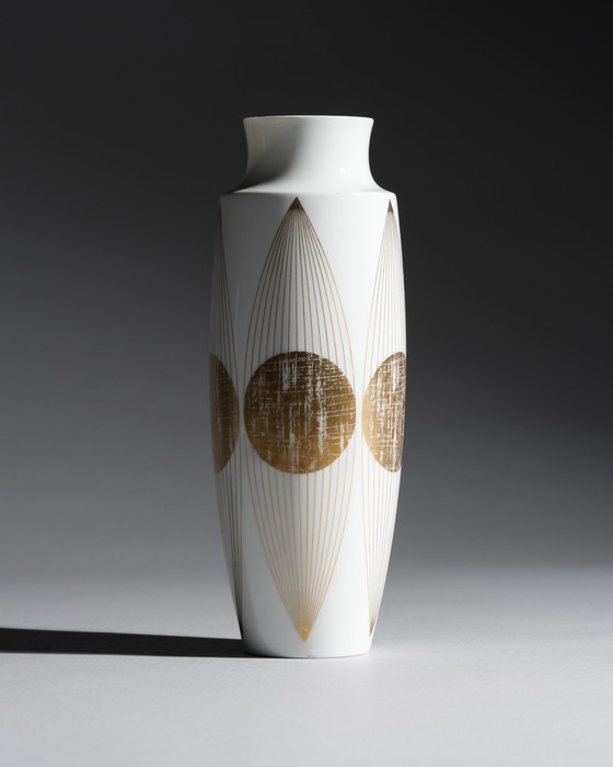 Image 1 of Fürstenberg E.A. Sunderman Vase Gold & White Porcelain West Germany Space-Age