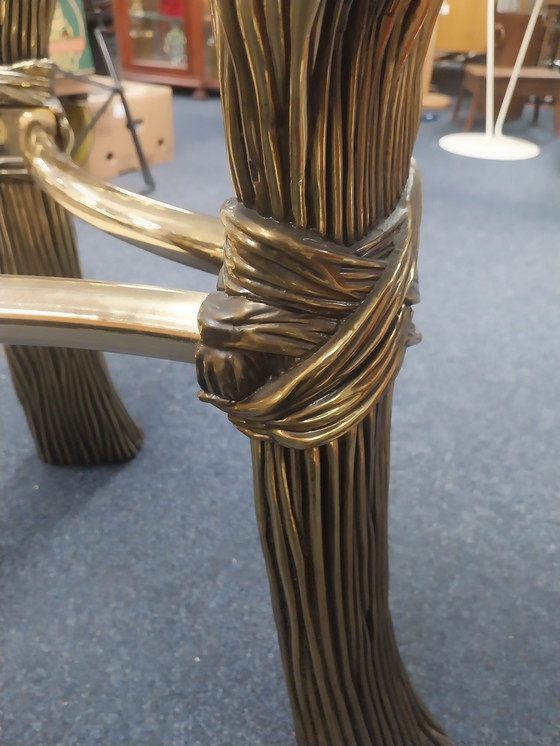 Image 1 of 1x Table à manger Willy Daro Hollywood Regency avec plateau en verre 120 cm années 1970