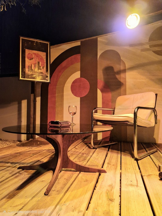 Image 1 of Vintage coffee table from the 1960s/70s after Hugues Poignant, smoked glass & teak