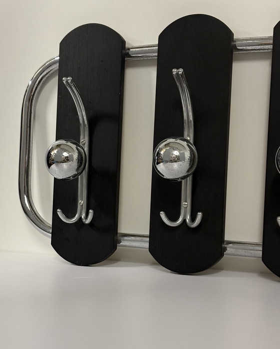 Image 1 of Appendiabiti da parete vintage anni Settanta in legno cromato e sfere argentate