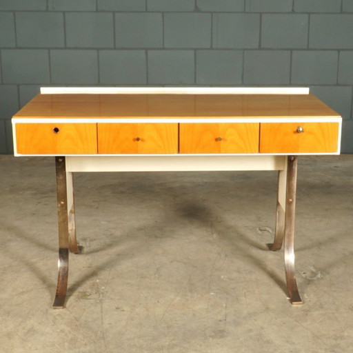 Scrivania dal design vintage con gambe a slitta cromate - anni '70