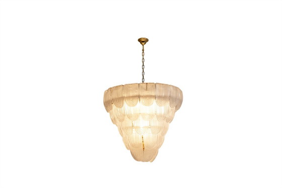 Image 1 of Lustre en verre de Murano blanc translucide. Italie, travail contemporain.