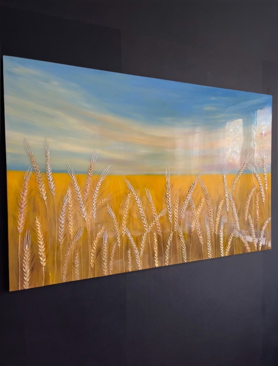 Image 1 of Textured Landscape Painting "Golden Wheat Field"