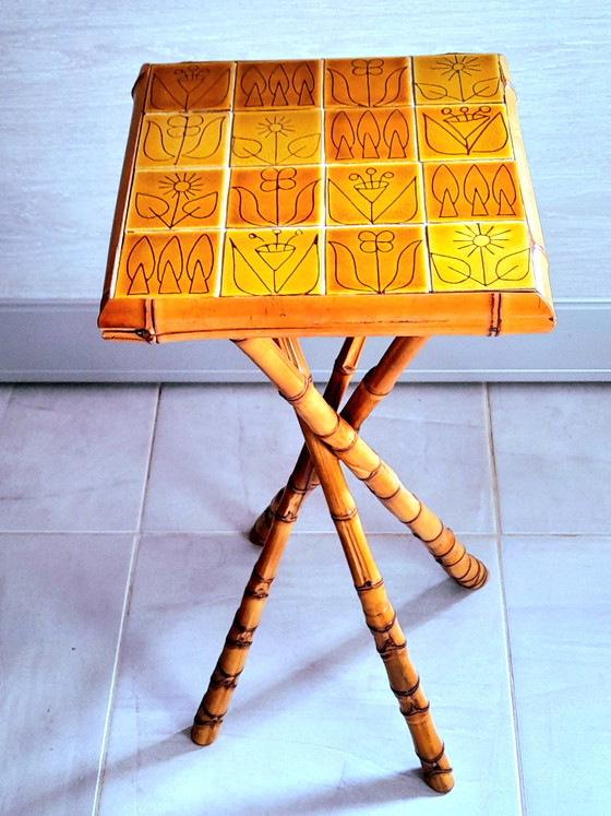 Image 1 of Tavolino in bambù e ceramica di Pierre Louis Brechat