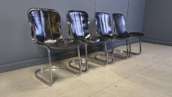 Image 1 of Chaises de salle à manger vintage de Willy Rizzo pour Cidue, ensemble de 4, années 1970