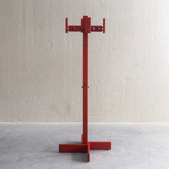 Postmodern Red Stained Pine Wood Coat Hanger – Coat racks (photo 5 of 11)
