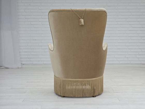 Image 1 of 1960er Jahre Dänischer Sessel in grün/braunem Möbelvelours, Originalzustand