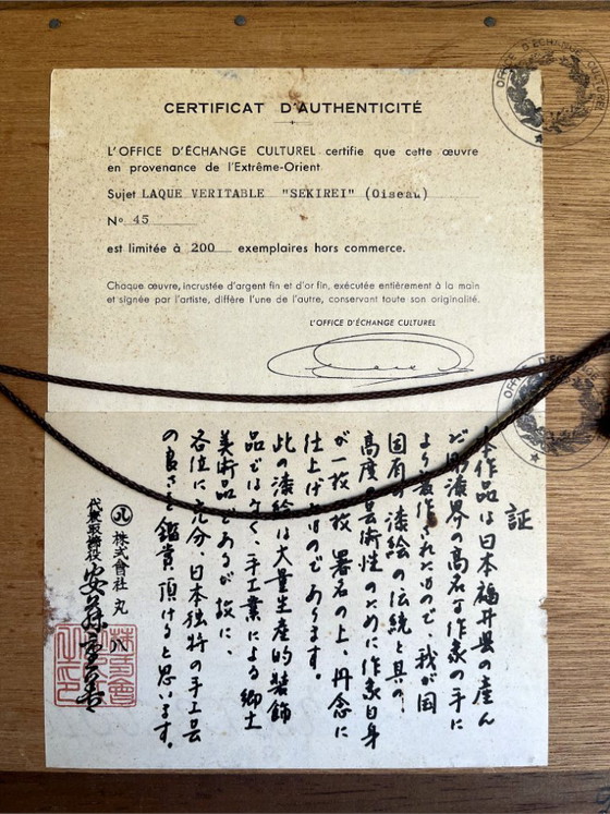 Image 1 of Inlaid Japanese lacquer painting – “Sekirei” bird – handcrafted, limited edition