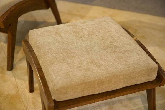 Scandinavian armchair and two 1960s ottomans. (photo 15 of 16)