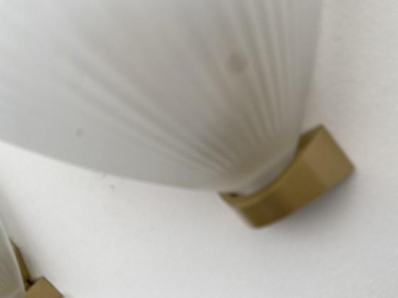 Image 1 of 2x Wall Lamp Stresa by Lucitalia. Frosted Glass with a Plastic Brass Color Fixture.