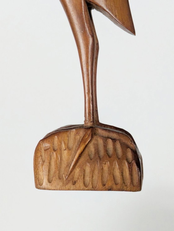 Image 1 of Sculpture de grue en teck du milieu du siècle, figurine scandinave sculptée à la main