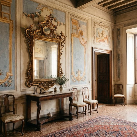 Antieke vergulde wandspiegel, Italië 19e eeuw, Hout, Glas, Gold, Barok (foto 13 van 14)