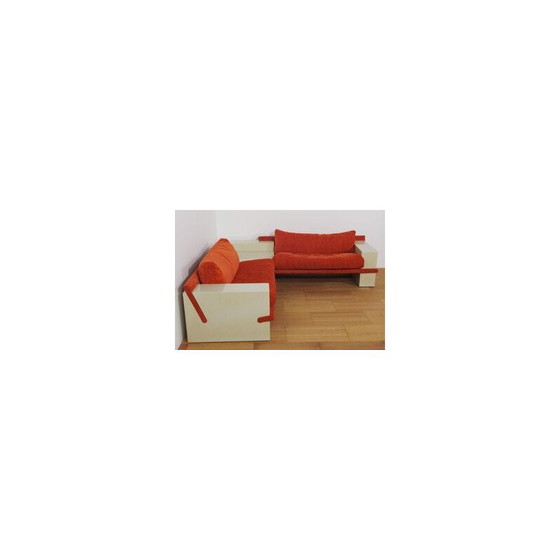 Image 1 of Vintage white lacquered modular living room set with orange fabric