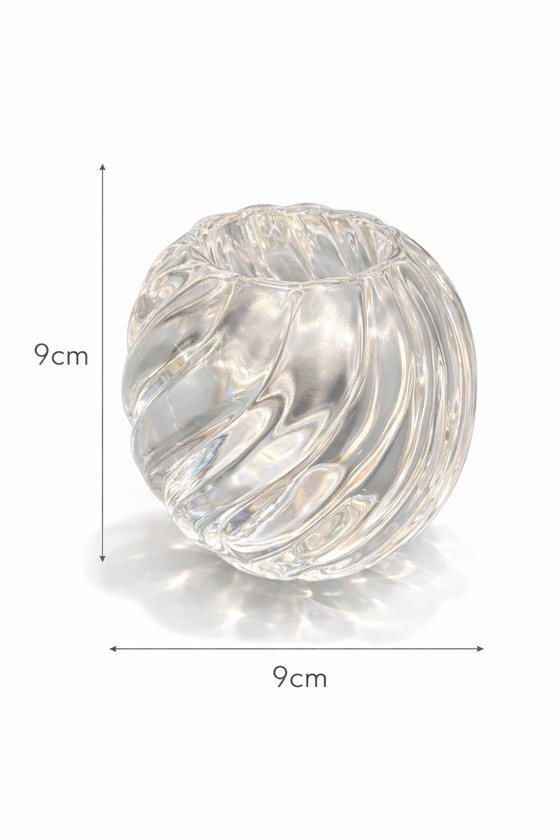 Image 1 of Kosta Boda Crystal Candle Holder – Swedish Design – Heavy Swirl Glass Votive – Vintage with Original Box