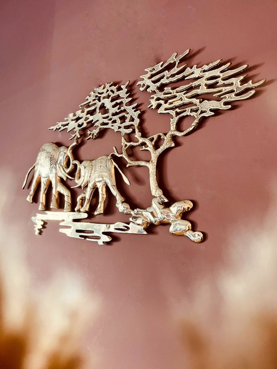 Image 1 of Messing wand decoratieplaat “olifanten”