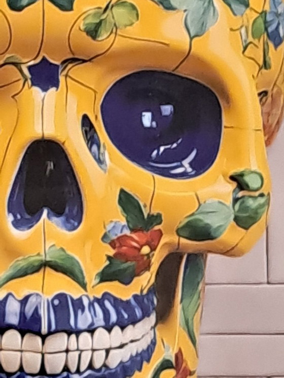 Image 1 of DEAD HEAD - Teschio in stile ceramica Delft - Stampa su alluminio