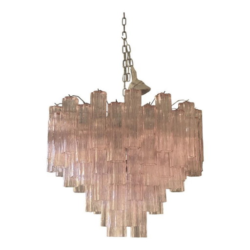 Contemporary Pink “Tronchi” Murano Glass Chandelier in Venini Style