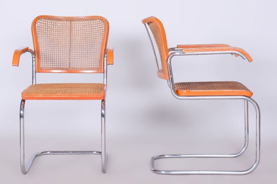 Set van twee originele fauteuils, van Robert Slezak, beukenhout, rotan, Tsjechië, jaren 1930 – Metal, Rattan (photo 8 of 10)