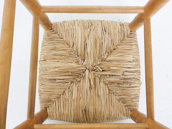 Image 1 of Vintage rotan en houten kruk, Frankrijk, jaren 60