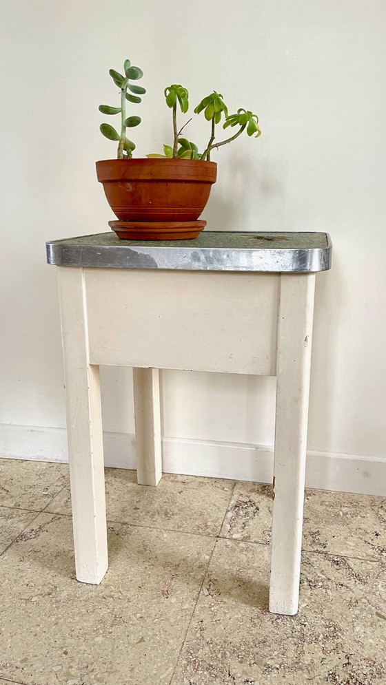 Vintage Houten Opbergkrukje, BBI, Aluminium, Groen (foto 14 van 26)