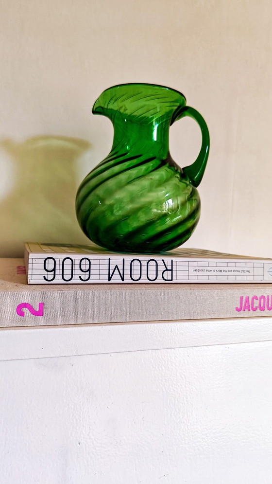 Image 1 of Vintage Mondgeblazen Karaf/Kan Donkergroen