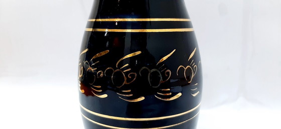 Image 1 of Vintage zwarte glazuur keramische vaas 21 cm