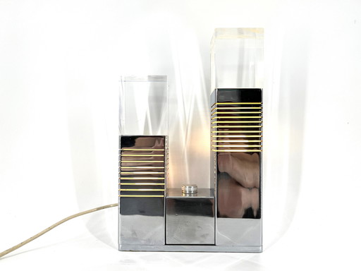 Vintage chrome and plexi table lamp attr. to Gaetano Missaglia, 1970s