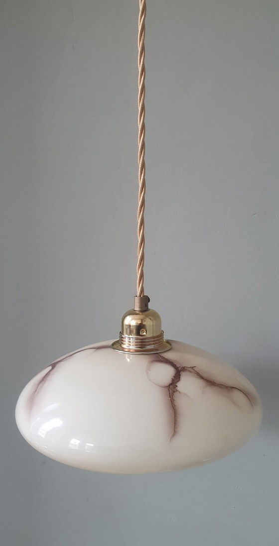 Vintage Marbled Pendant Lamp - Opaline Glass - Art Deco Style. – Metal (photo 14 of 15)