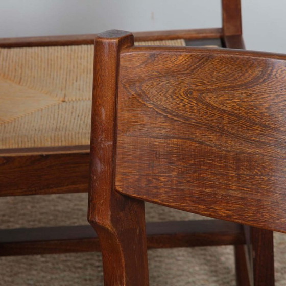 Image 1 of Set of 4 vintage solid wood and straw chairs, 1980