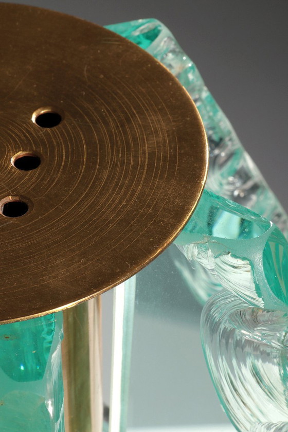 Image 1 of Chiselled Glass Table Lamp in Brass by Gino Paroldo for Dinodei, 1960s