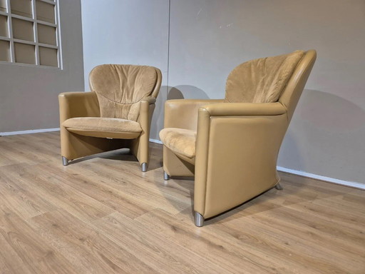 2x Fauteuils Leolux Excalibur - Cuir - Alcantara - Design