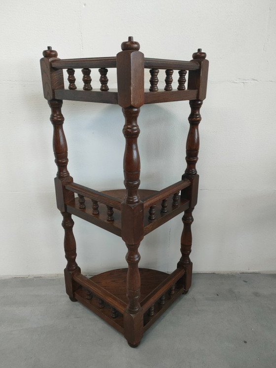 Image 1 of Vintage (Antiek) open hoekmeubel hoekkastje plantentafel/'shelving plant stand' 