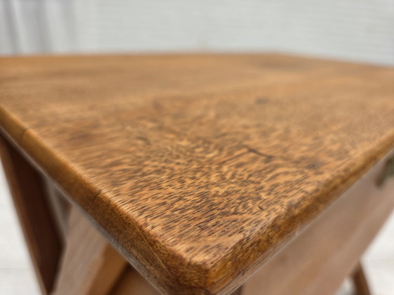Image 1 of 1970s, Scandinavian side table with drawer, solid oak wood, teak wood.