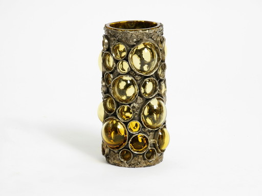 Beautiful Italian Vase by Marcello Fantoni in Brutalist Design Made of Mouth-Blown Murano Glass and Aluminum | 1970s