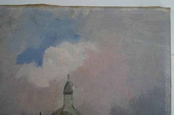 Mitte 20. Jahrhundert "Die Kirche" Impressionistisches Landschaftsölgemälde von Antoine Burger (photo 9 of 11)