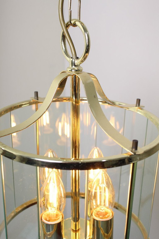 Vintage pendant lamp brass, glass