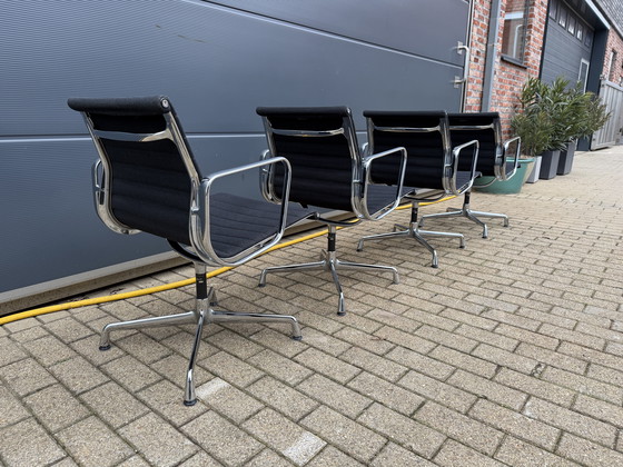 Image 1 of 4x Vitra Eames Ea107 office chairs, black hopsack and chrome
