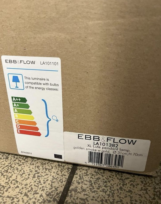Image 1 of Lampada a sospensione EBB &amp; FLOW Lute XL in vetro soffiato a mano, colore oro (nuova nella scatola!)