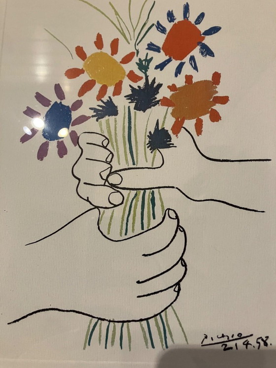 Quadro incorniciato di Pablo Picasso! Mani con bouquet! Passepartout! Stampa in rilievo! Galleria (photo 3 of 7)