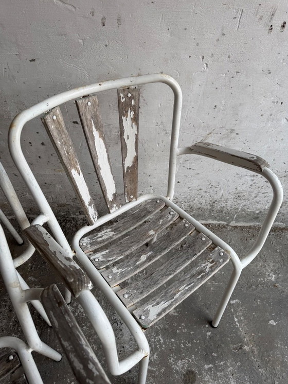 Image 1 of Set di 4 sedie da giardino in metallo vintage - Bianco invecchiato