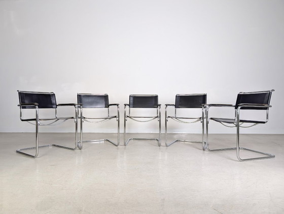 Image 1 of Set van 5 Thonet S34 Midcentury Cantilever stoelen Mart Stam Leer