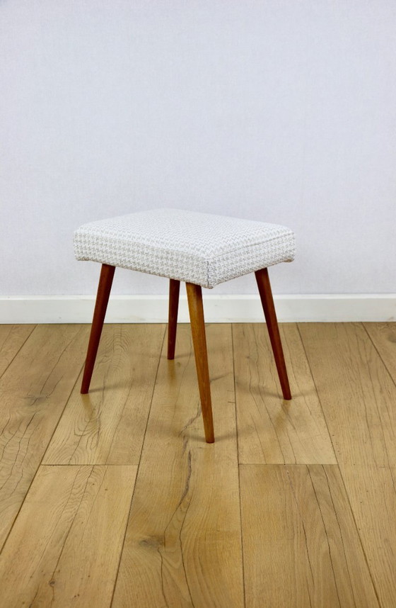Image 1 of Cream herringbone stool seat - round beech legs