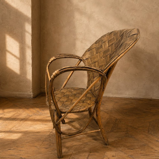 Image 1 of Vintage rieten fauteuil met hoge rugleuning, jaren 60-70
