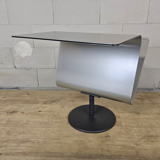 Image 1 of Modern curved metal minimalist side table with magazine rack / newspaper rack / magazine rack