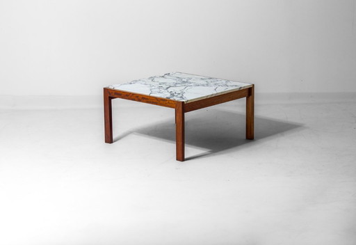 Minimalist coffee table in teak and marble by Alfred Hendrickx, 1960s
