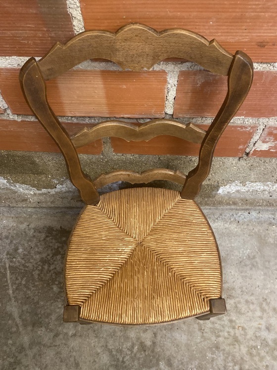 Image 1 of Chaise Provençale Ancienne Bois + Assise Paille Tressé Vintage #D393