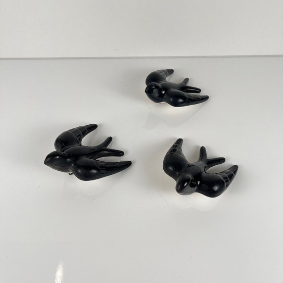 Vintage black ceramic swallow trio, 1950/60, Portugal, Decorative Objects, Metal (photo 2 of 9)
