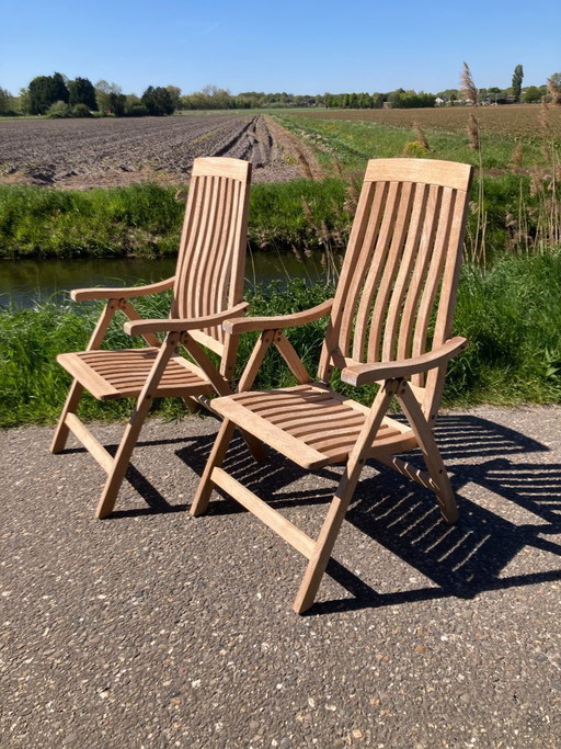 2 top kwaliteit Gloster teakhouten tuinstoelen verstelbare rugleuning als NIEUW