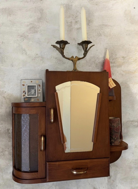Antique Art Deco Apothecary Cabinet | Stained Glass, Mirror & Brass Fittings | 1920s-1930s – Wall cabinet (photo 5 of 15)